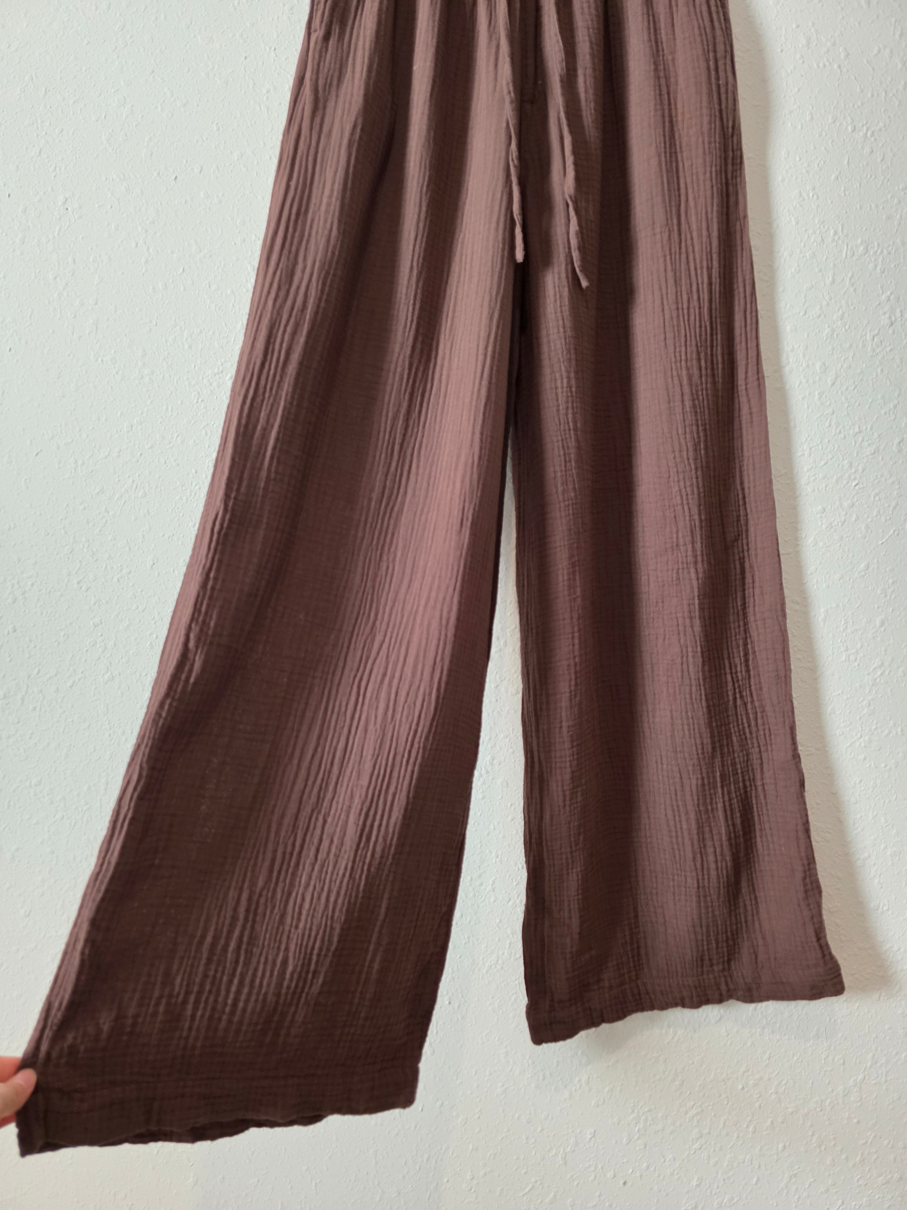 Brown Gauze Wide Leg Pants (S)