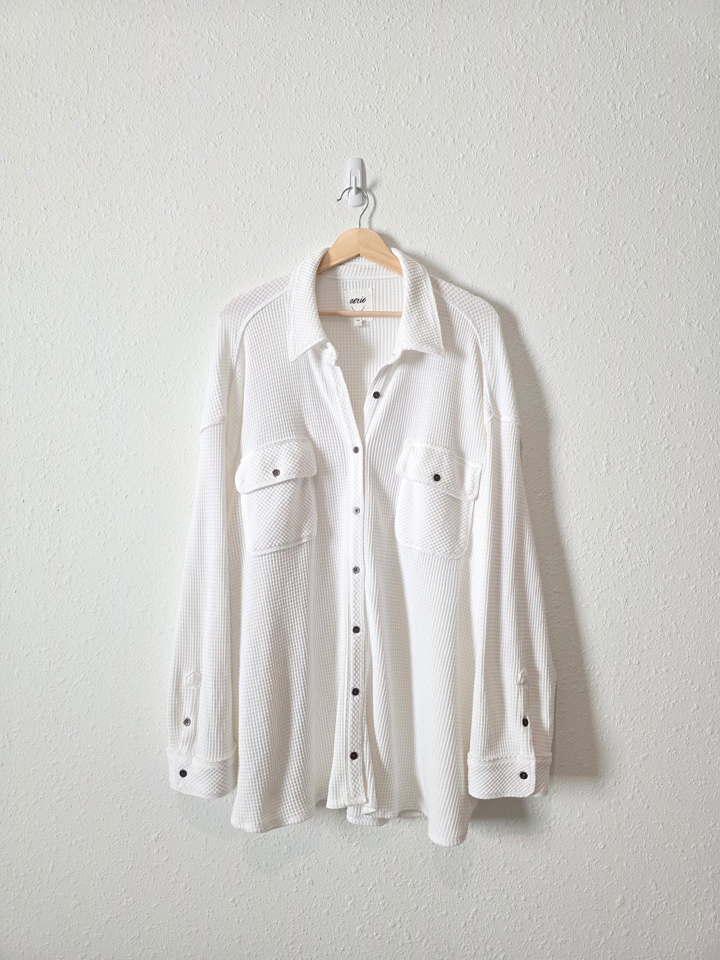 Aerie White Waffle Shirt Jacket (XXL)