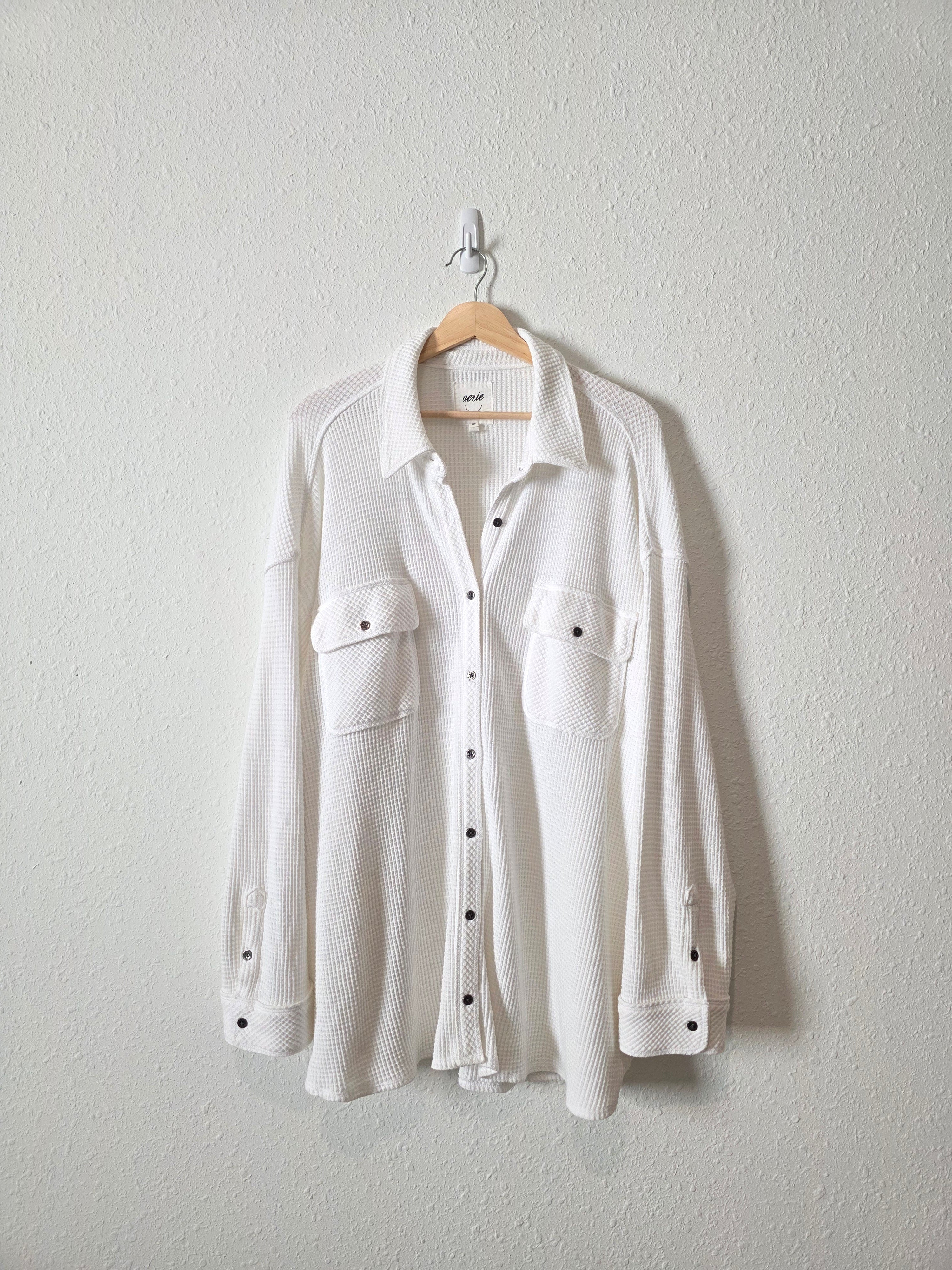Aerie White Waffle Shirt Jacket (XXL)
