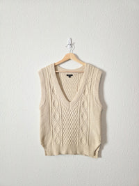 Cream Cable Knit Sweater Vest (XS)
