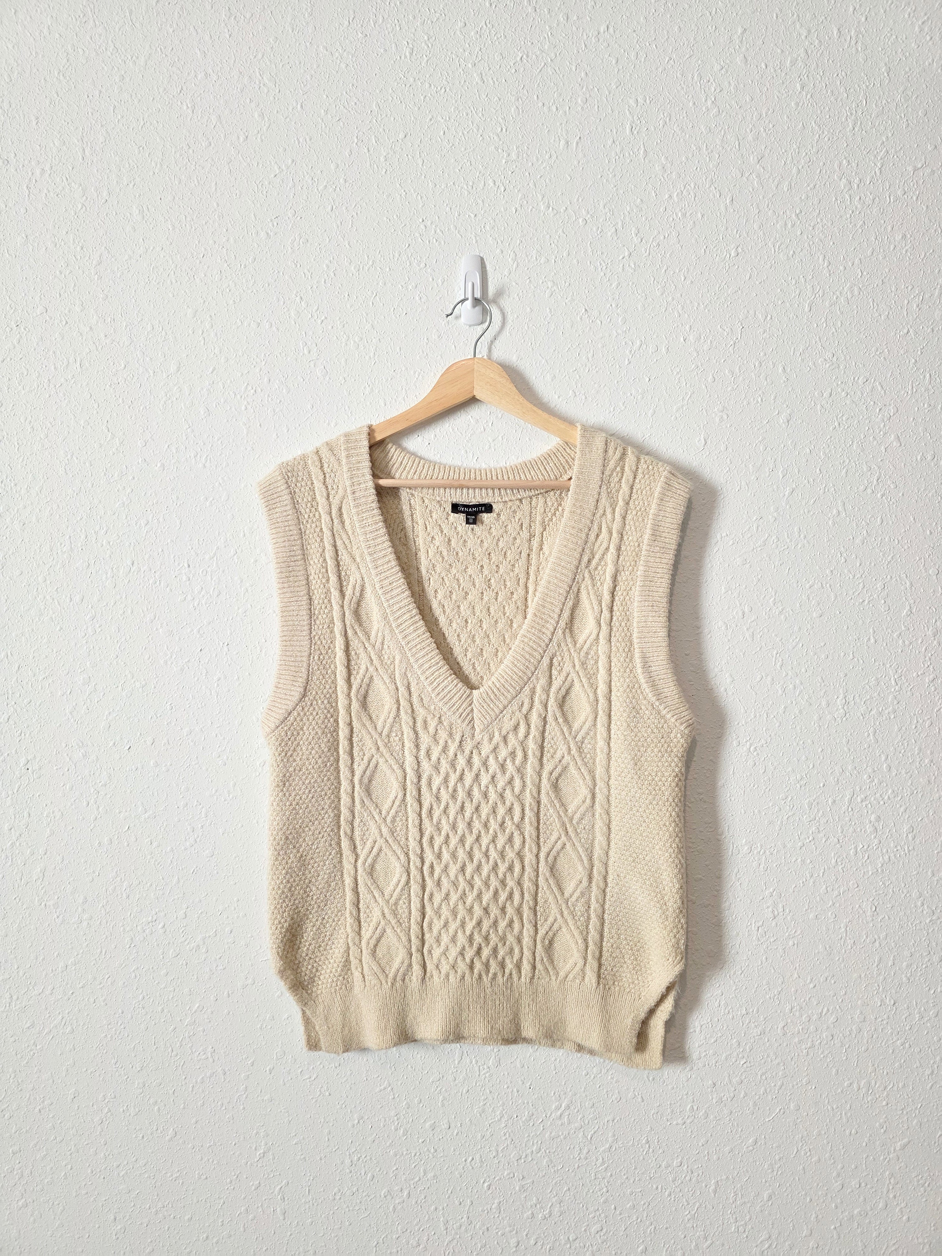 Cream Cable Knit Sweater Vest (XS)