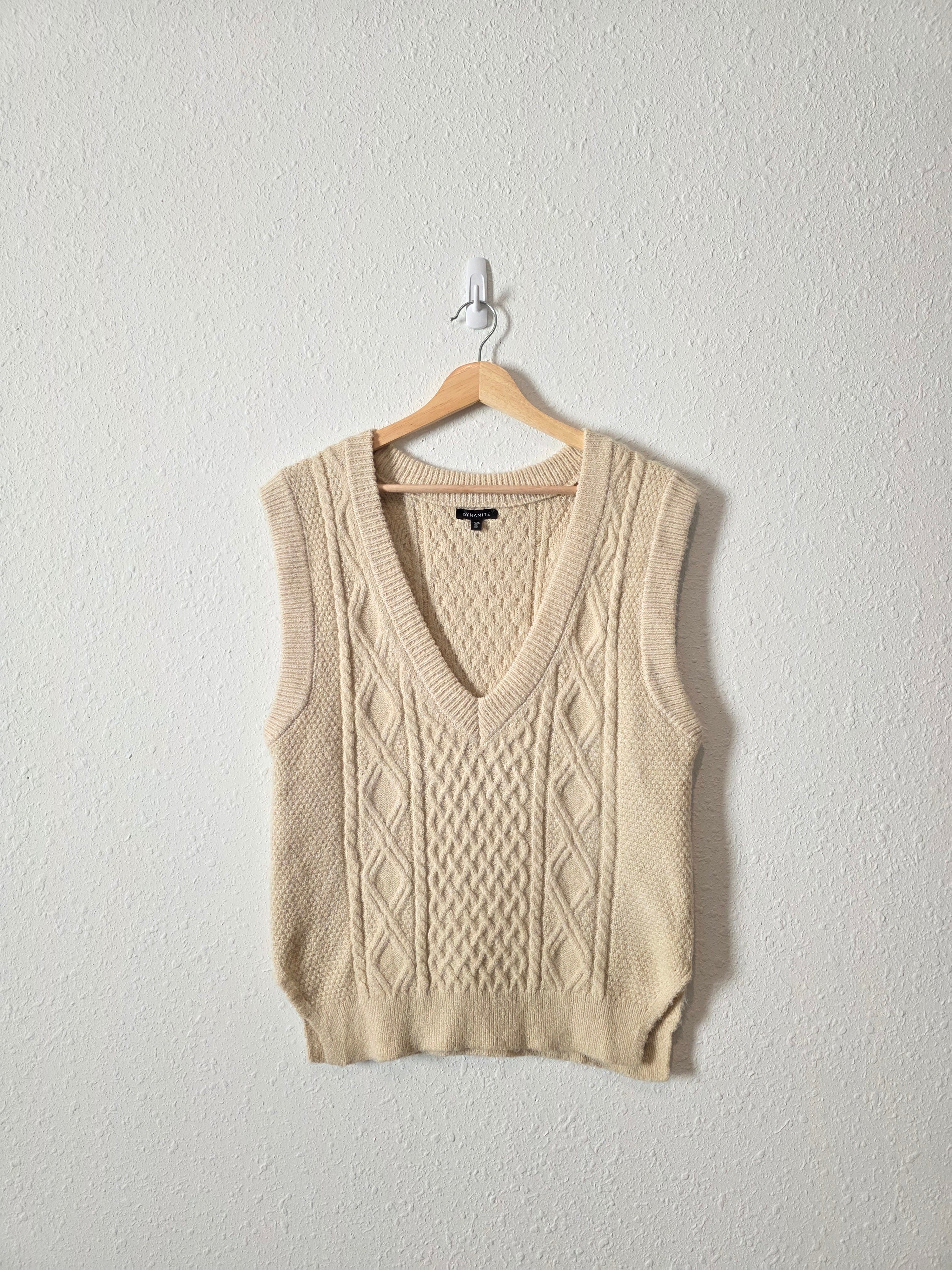 Cream Cable Knit Sweater Vest (XS)