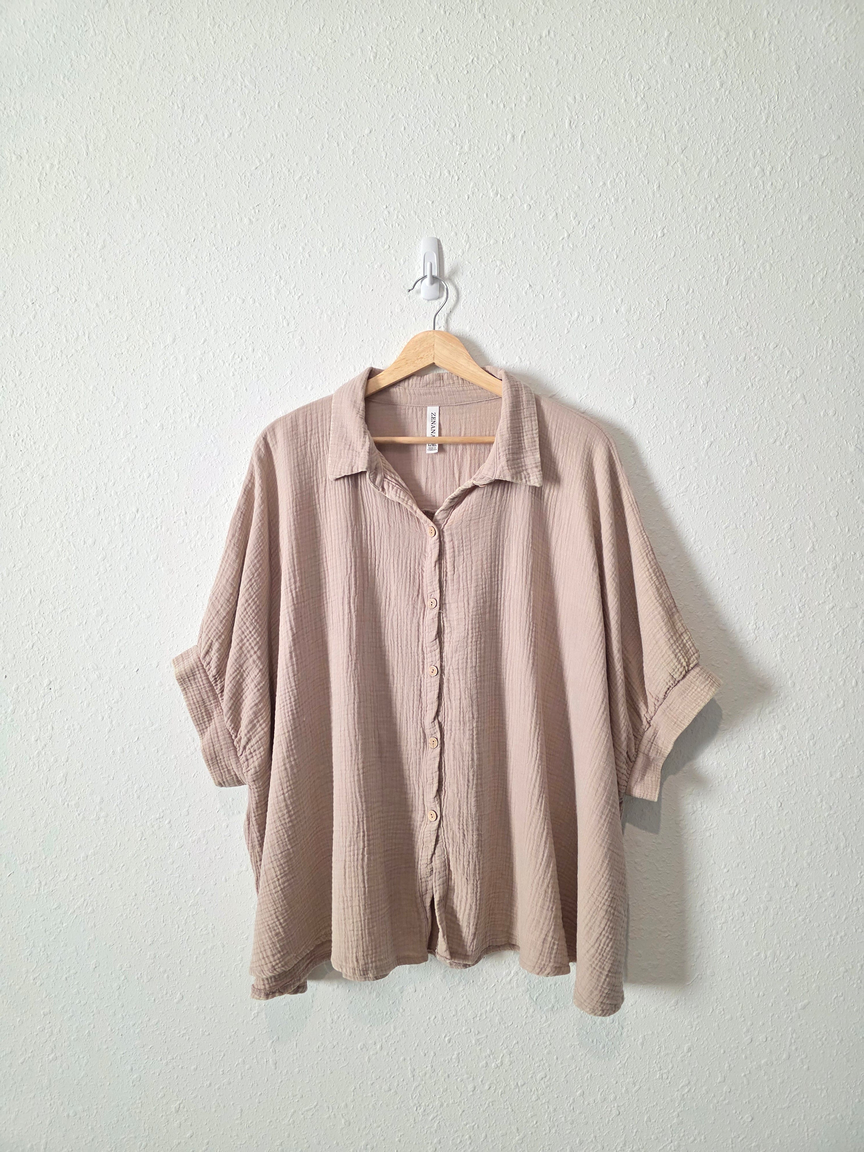 Zenana Oversized Gauze Button Up (L/XL)