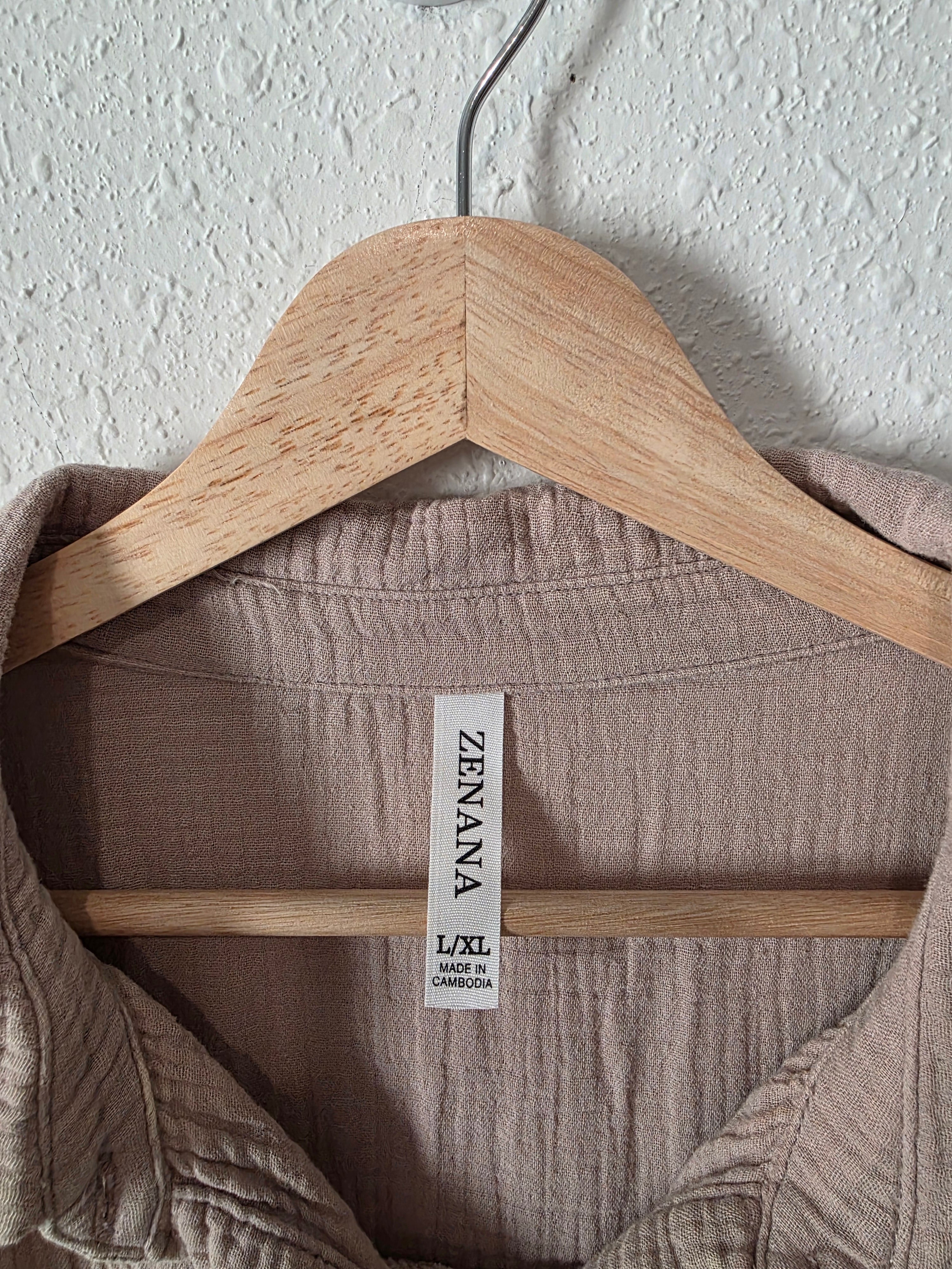 Zenana Oversized Gauze Button Up (L/XL)