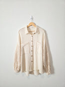 POL Crochet Sleeve Gauze Button Up (M)