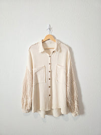 POL Crochet Sleeve Gauze Button Up (M)