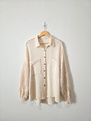 POL Crochet Sleeve Gauze Button Up (M)