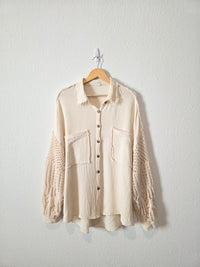 POL Crochet Sleeve Gauze Button Up (M)