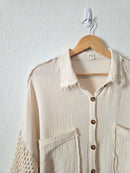 POL Crochet Sleeve Gauze Button Up (M)