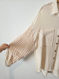 POL Crochet Sleeve Gauze Button Up (M)