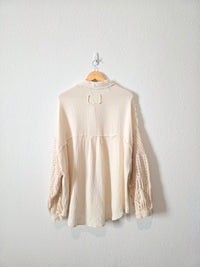 POL Crochet Sleeve Gauze Button Up (M)