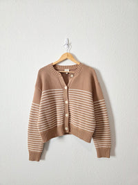Marea Brown Striped Cotton Cardigan (XL)