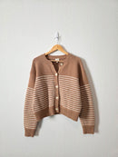 Marea Brown Striped Cotton Cardigan (XL)
