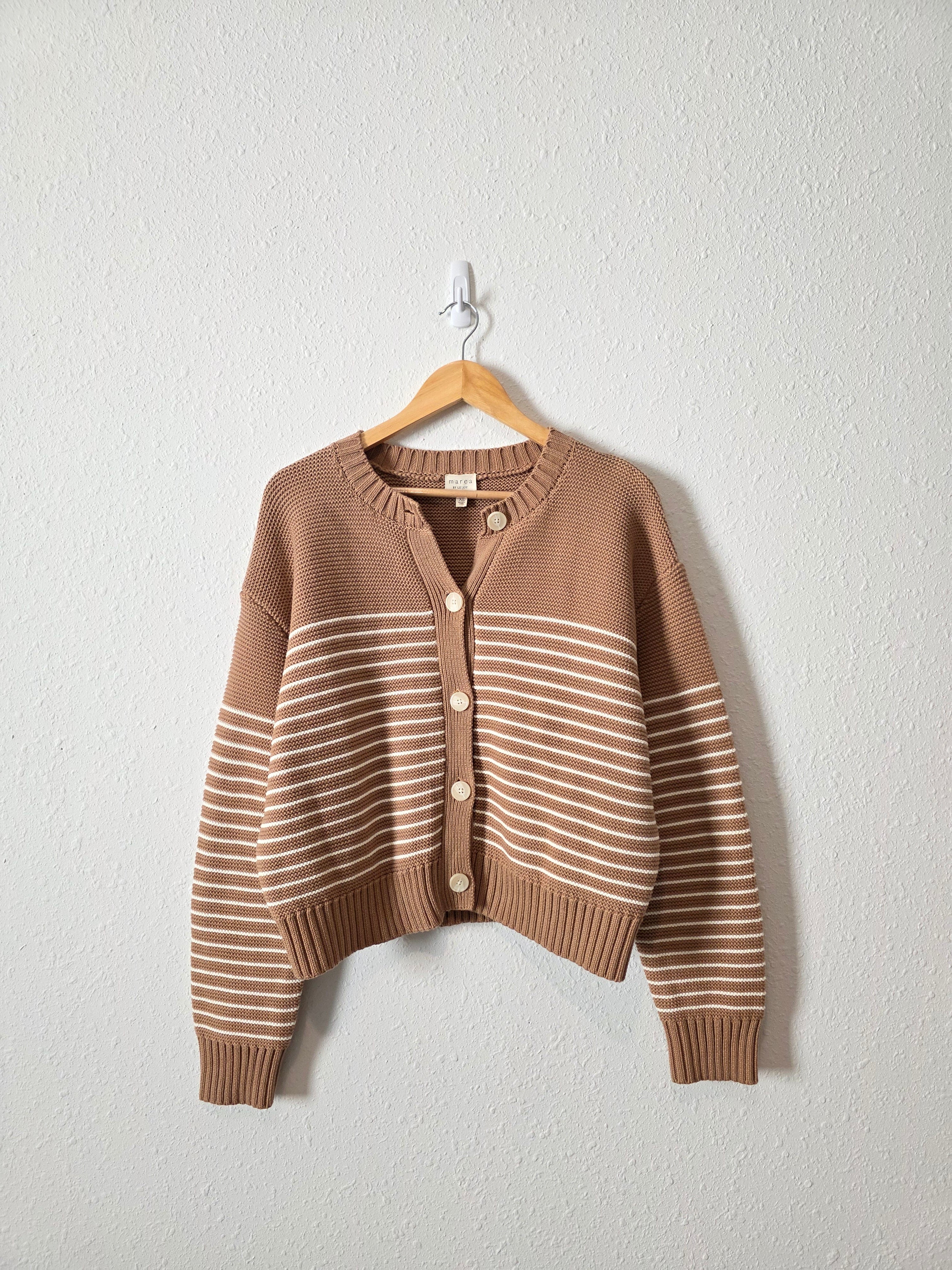 Marea Brown Striped Cotton Cardigan (XL)