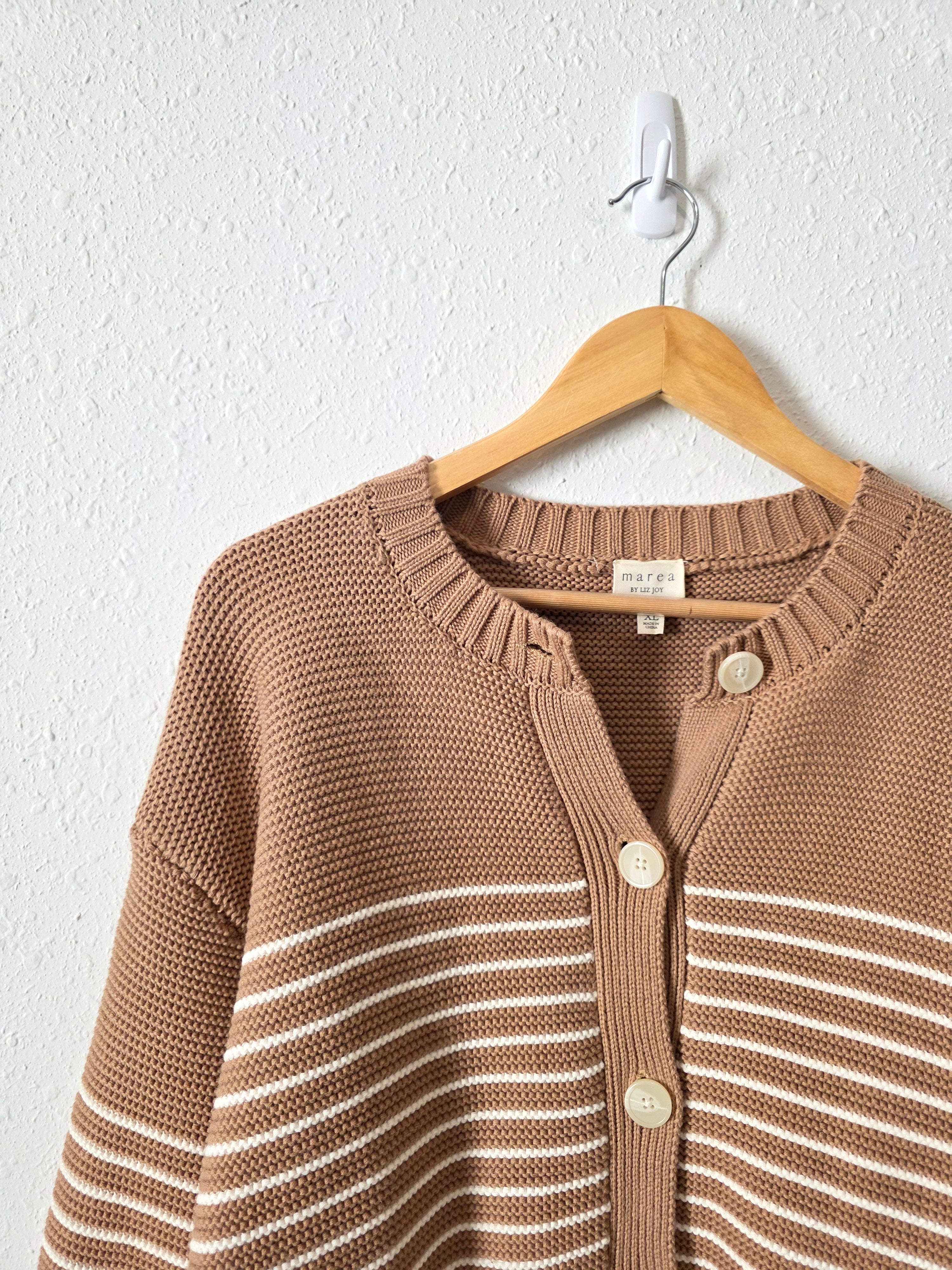 Marea Brown Striped Cotton Cardigan (XL)