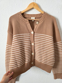 Marea Brown Striped Cotton Cardigan (XL)