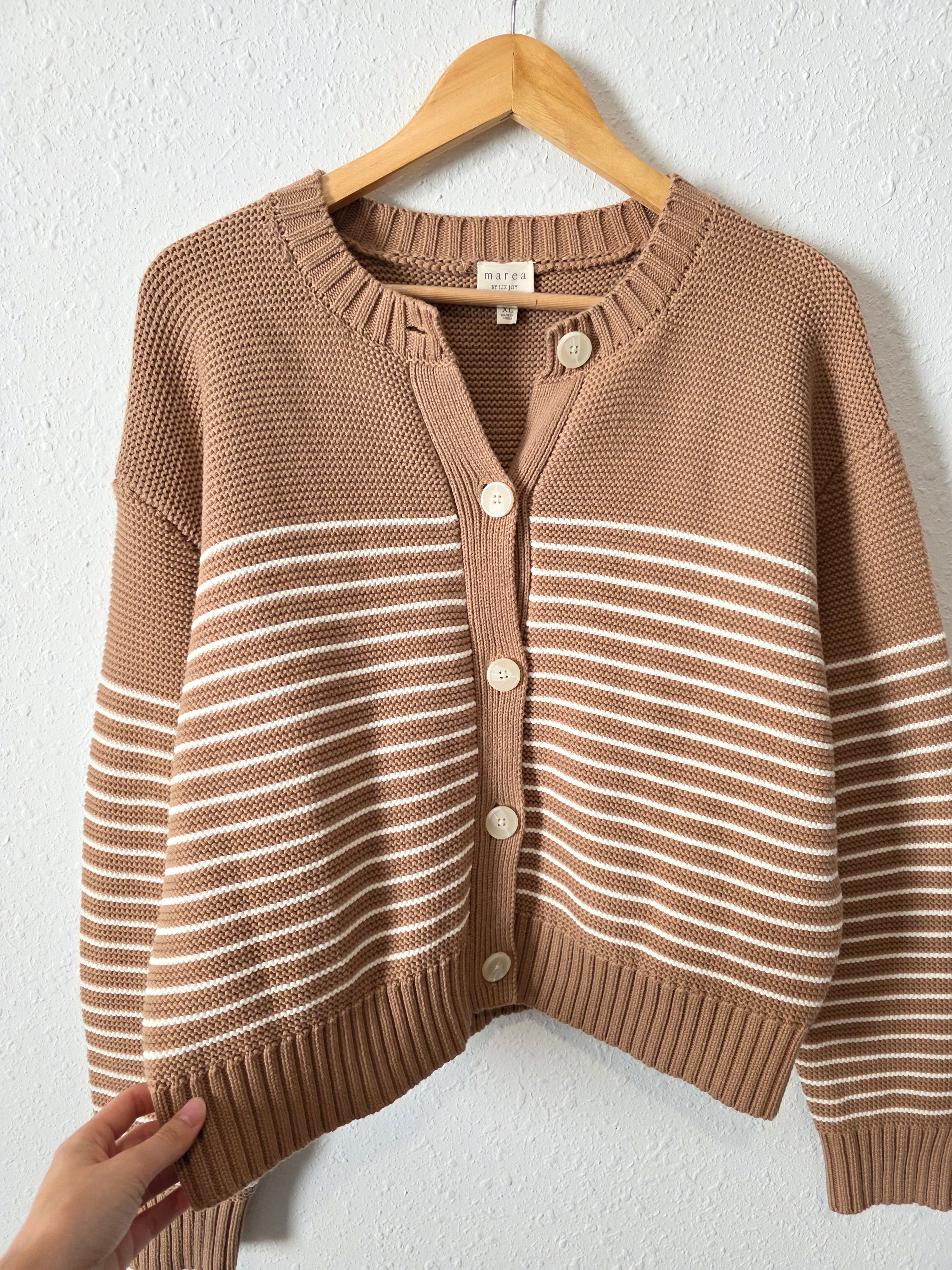 Marea Brown Striped Cotton Cardigan (XL)