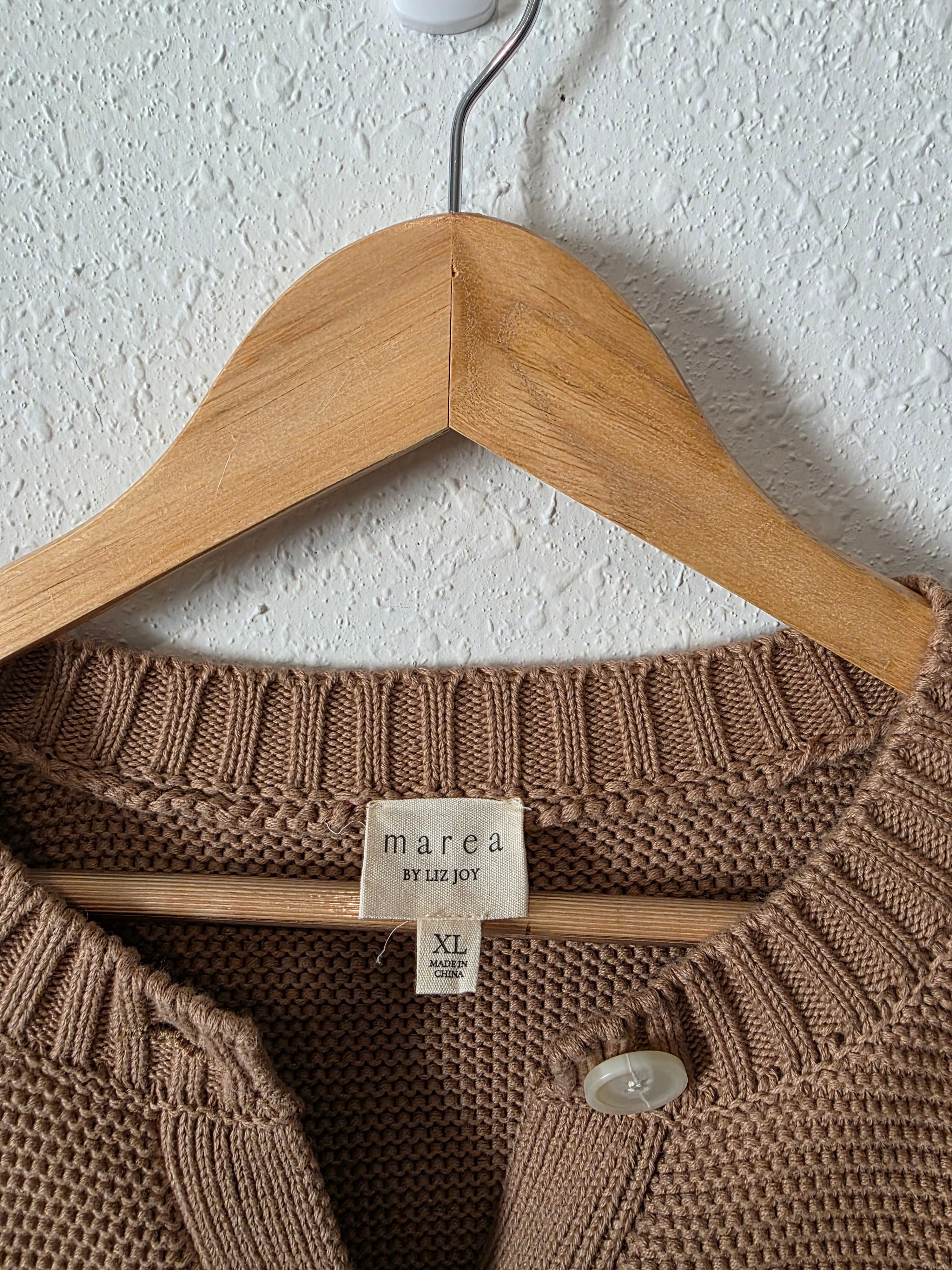 Marea Brown Striped Cotton Cardigan (XL)
