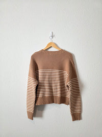 Marea Brown Striped Cotton Cardigan (XL)