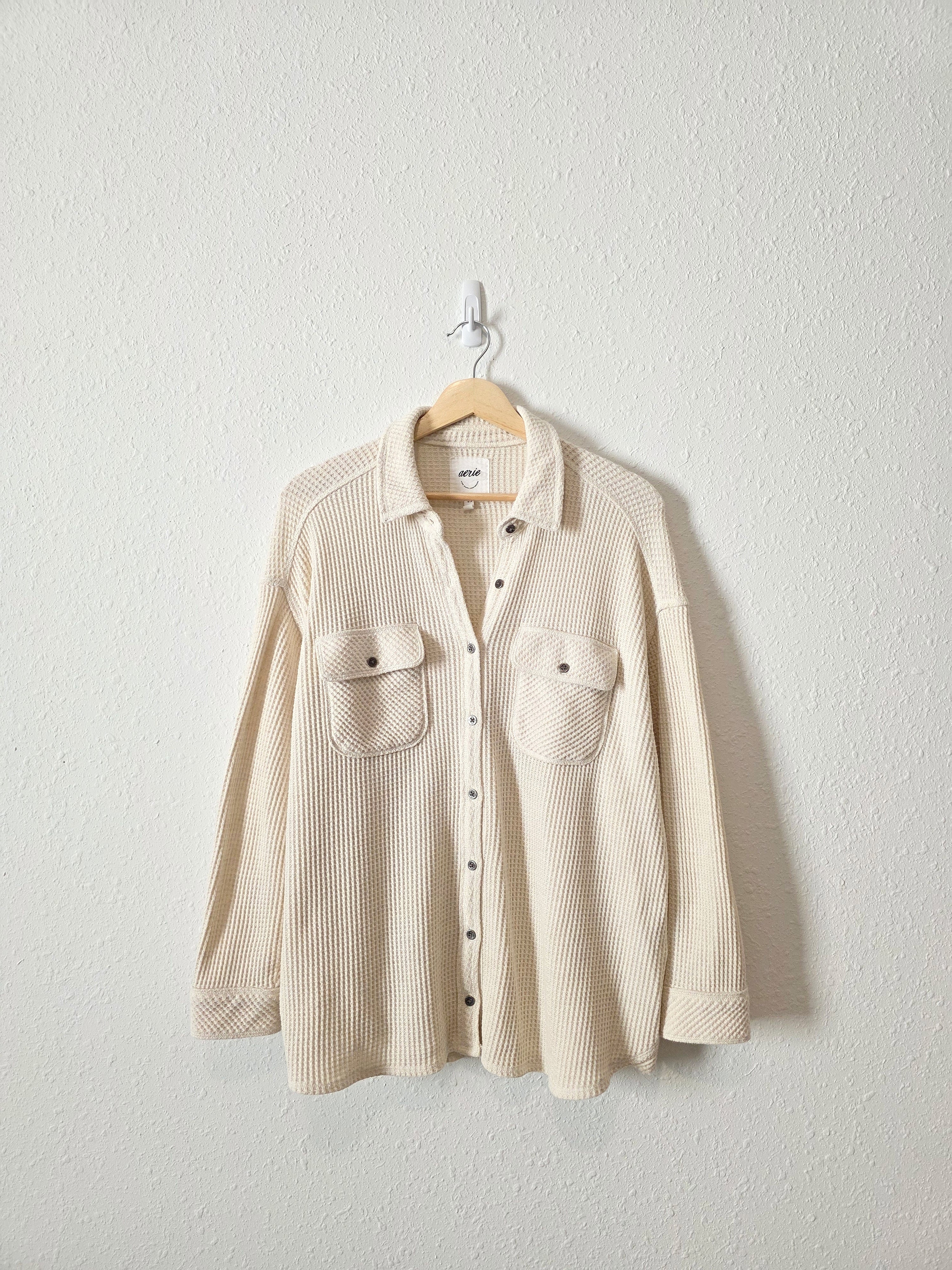 Aerie Oatmeal Waffle Shirt Jacket (S)