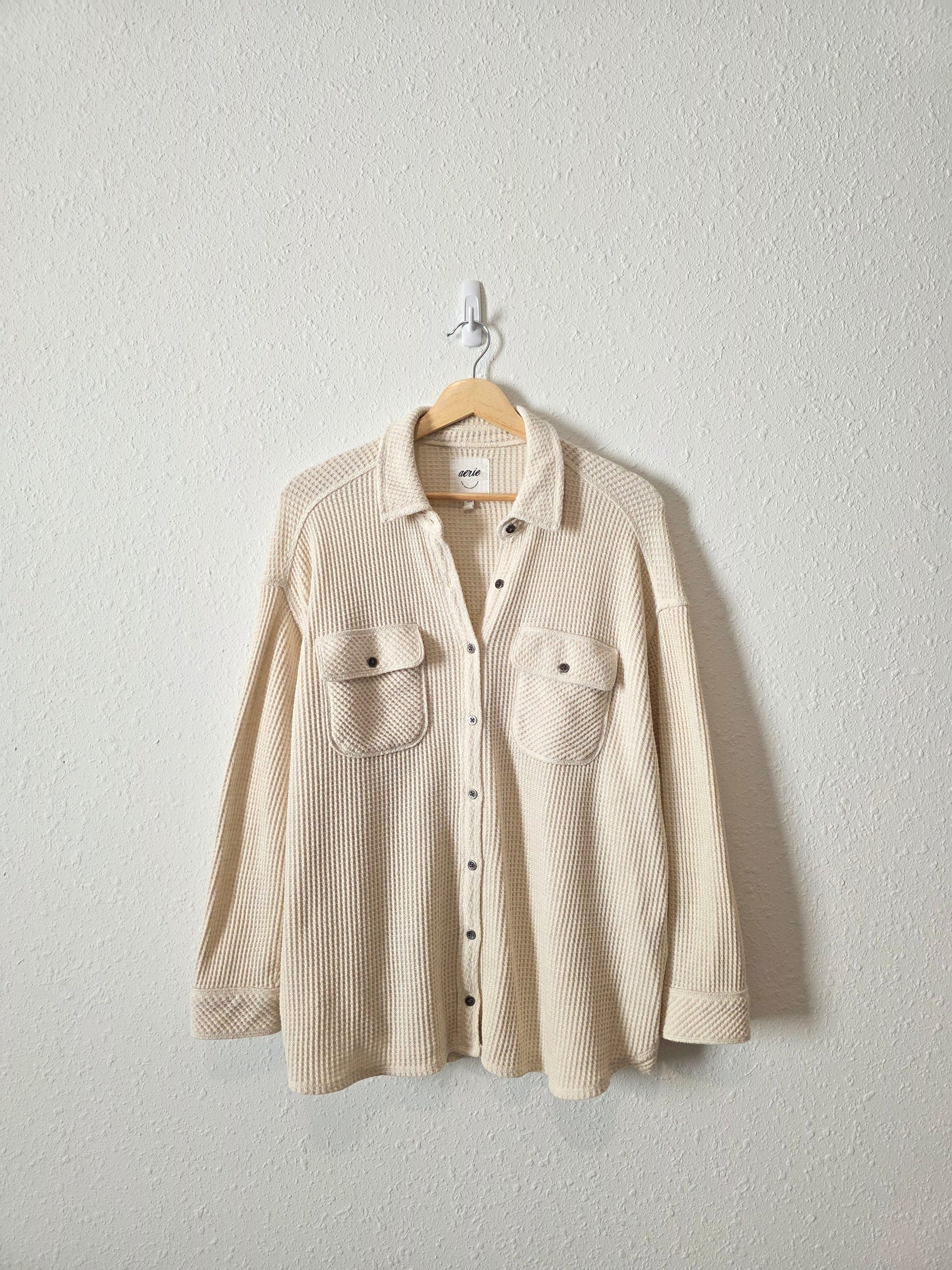 Aerie Oatmeal Waffle Shirt Jacket (S)
