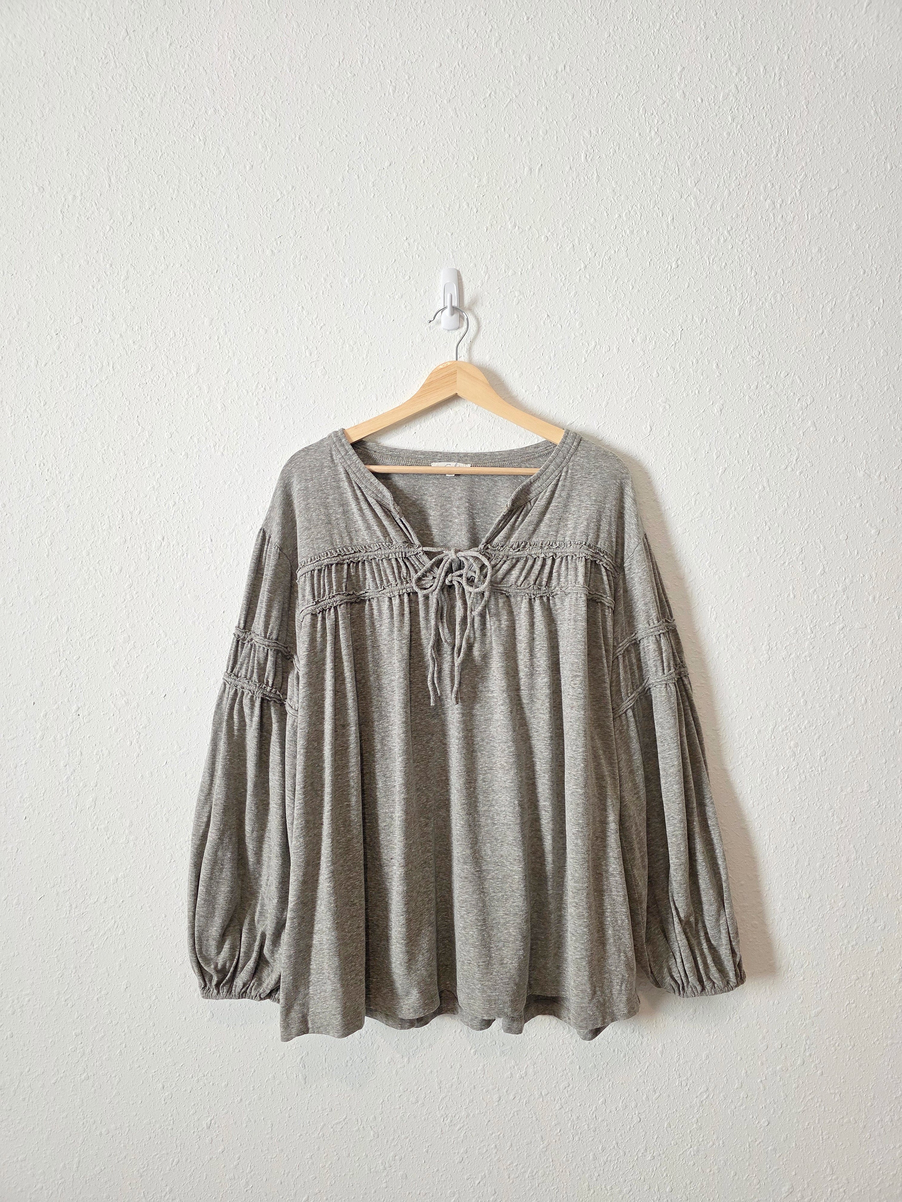 Easel Puff Sleeve Tie Front Top (3X)