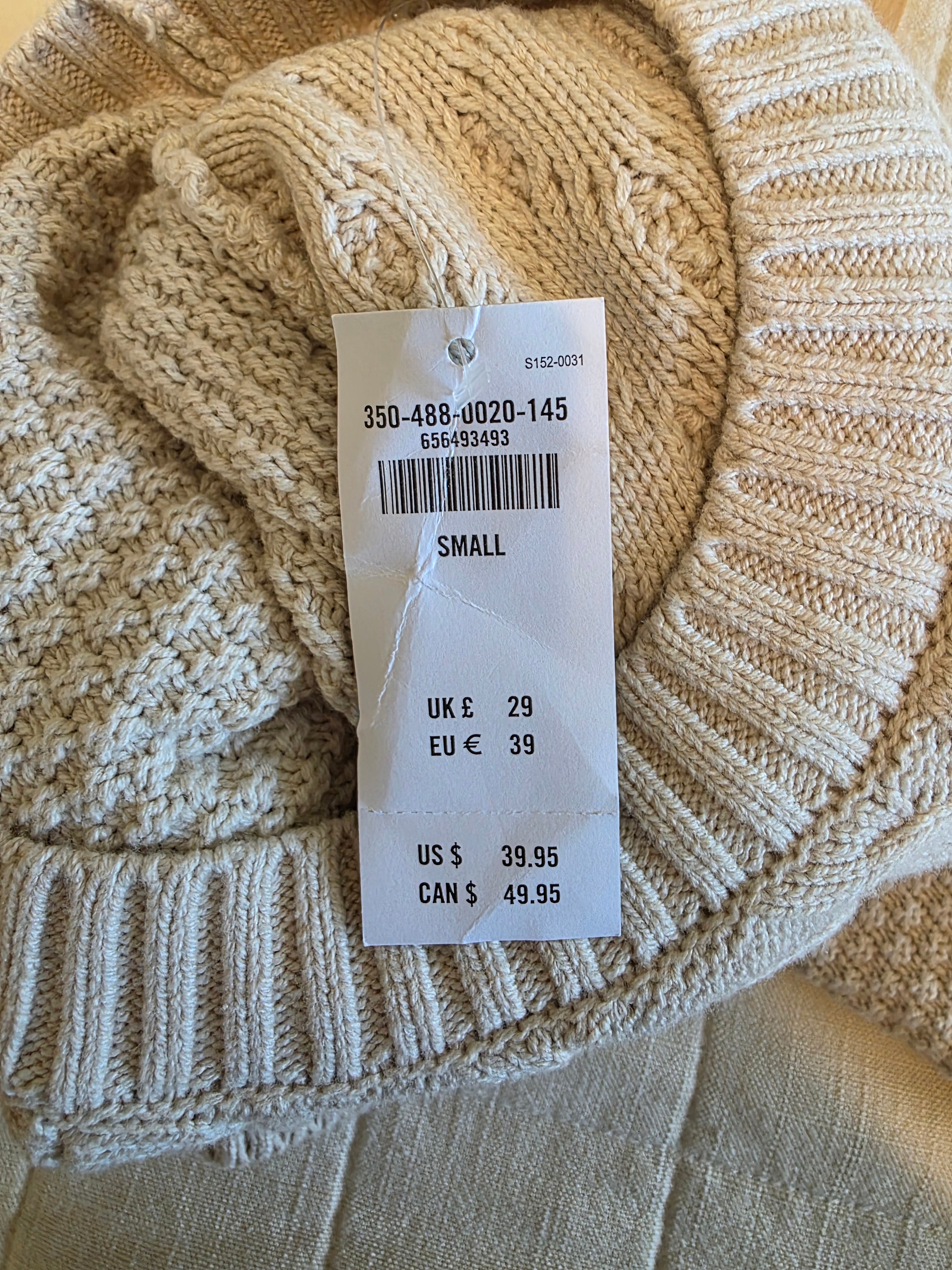 NEW Neutral Cable Knit Sweater (S)