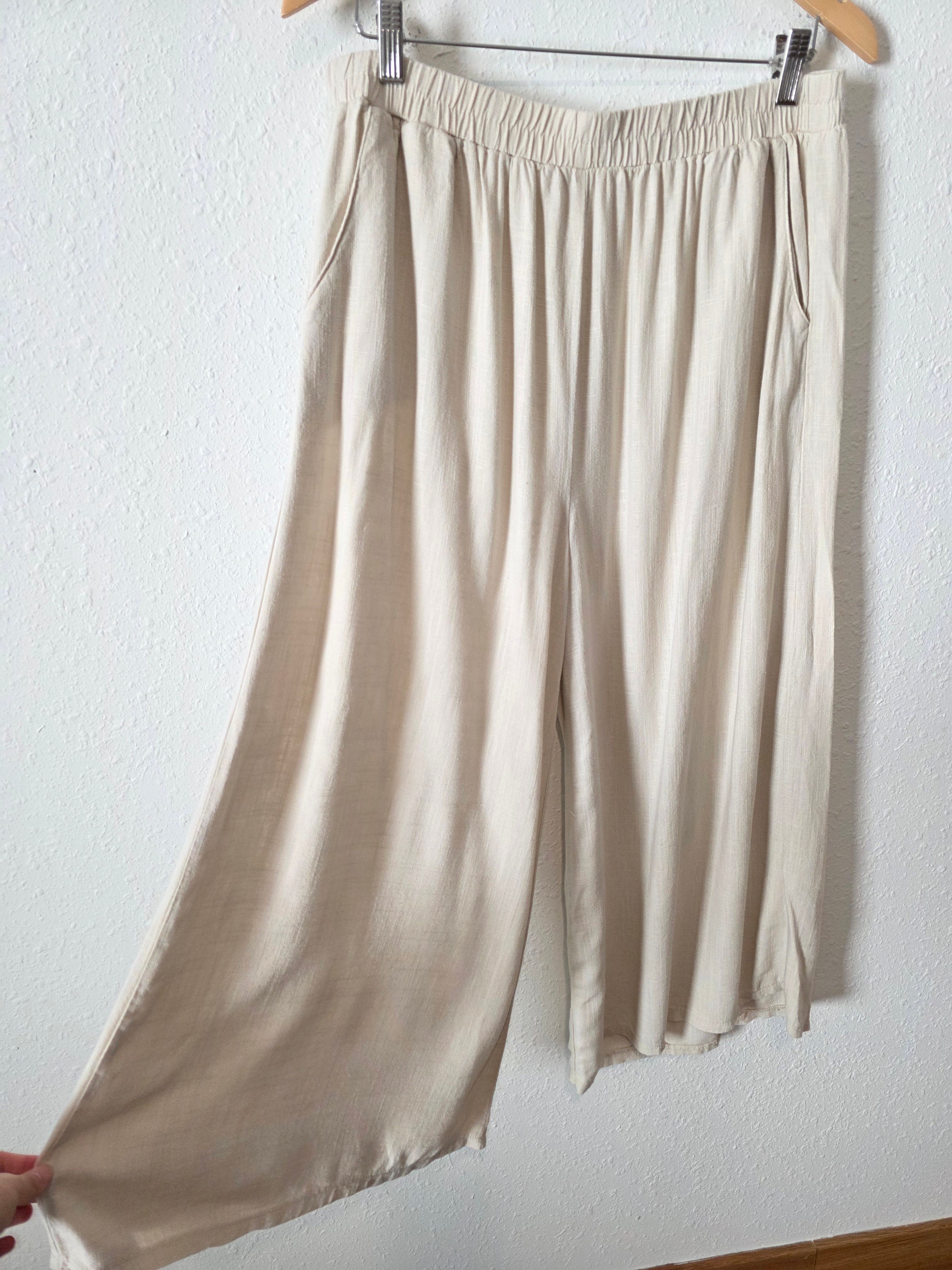 Zenana Wide Leg Linen Blend Pants (XL)