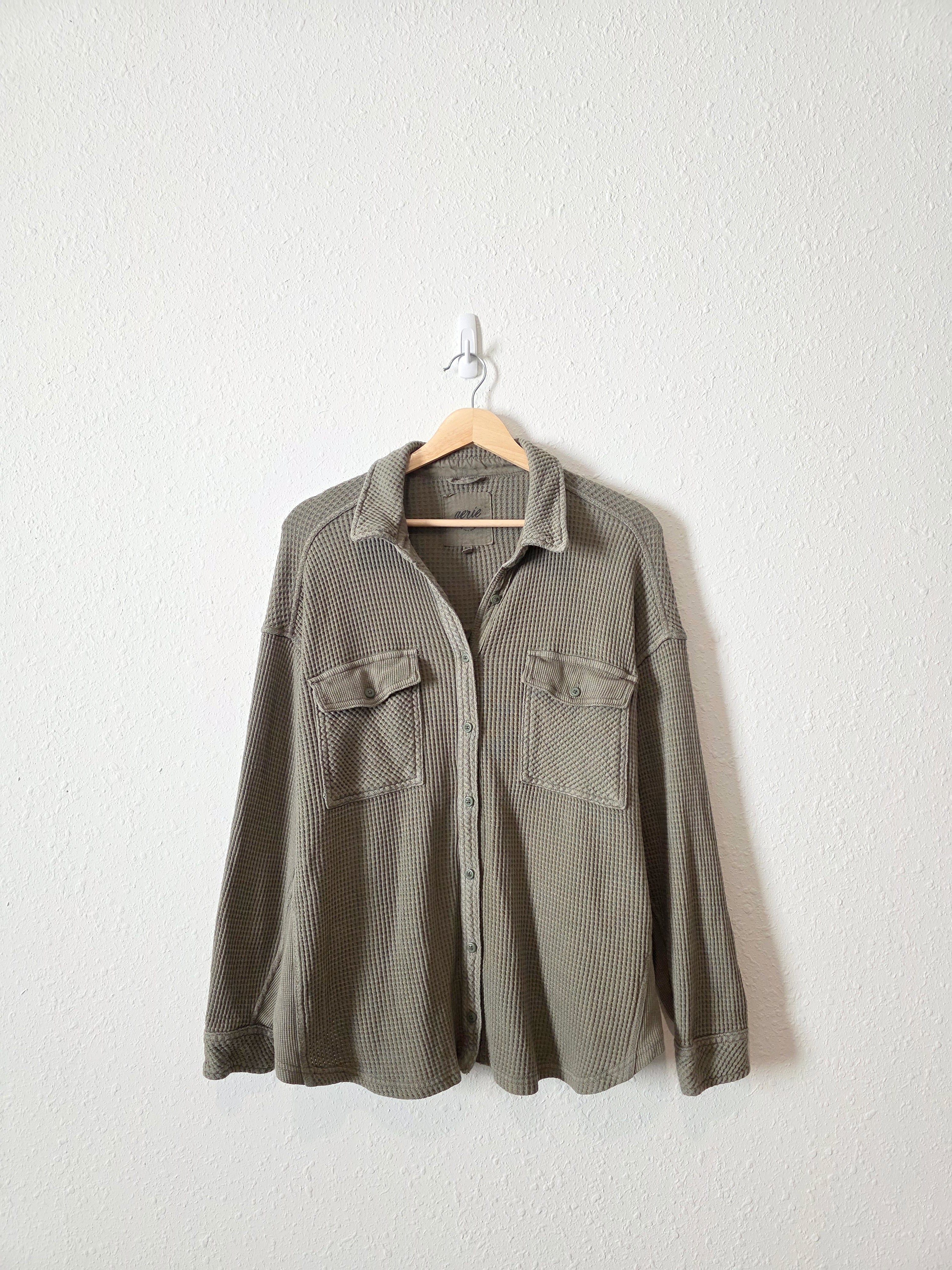Aerie Olive Waffle Shirt Jacket (M)