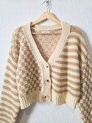 Neutral Checkered Striped Cardigan (M)