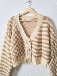 Neutral Checkered Striped Cardigan (M)