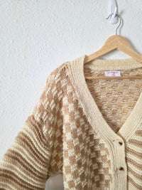 Neutral Checkered Striped Cardigan (M)