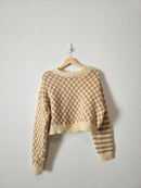 Neutral Checkered Striped Cardigan (M)