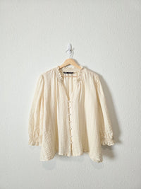 Zara Cotton Linen Puff Sleeve Blouse (M)