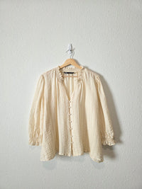 Zara Cotton Linen Puff Sleeve Blouse (M)
