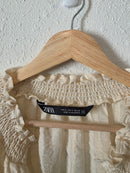 Zara Cotton Linen Puff Sleeve Blouse (M)