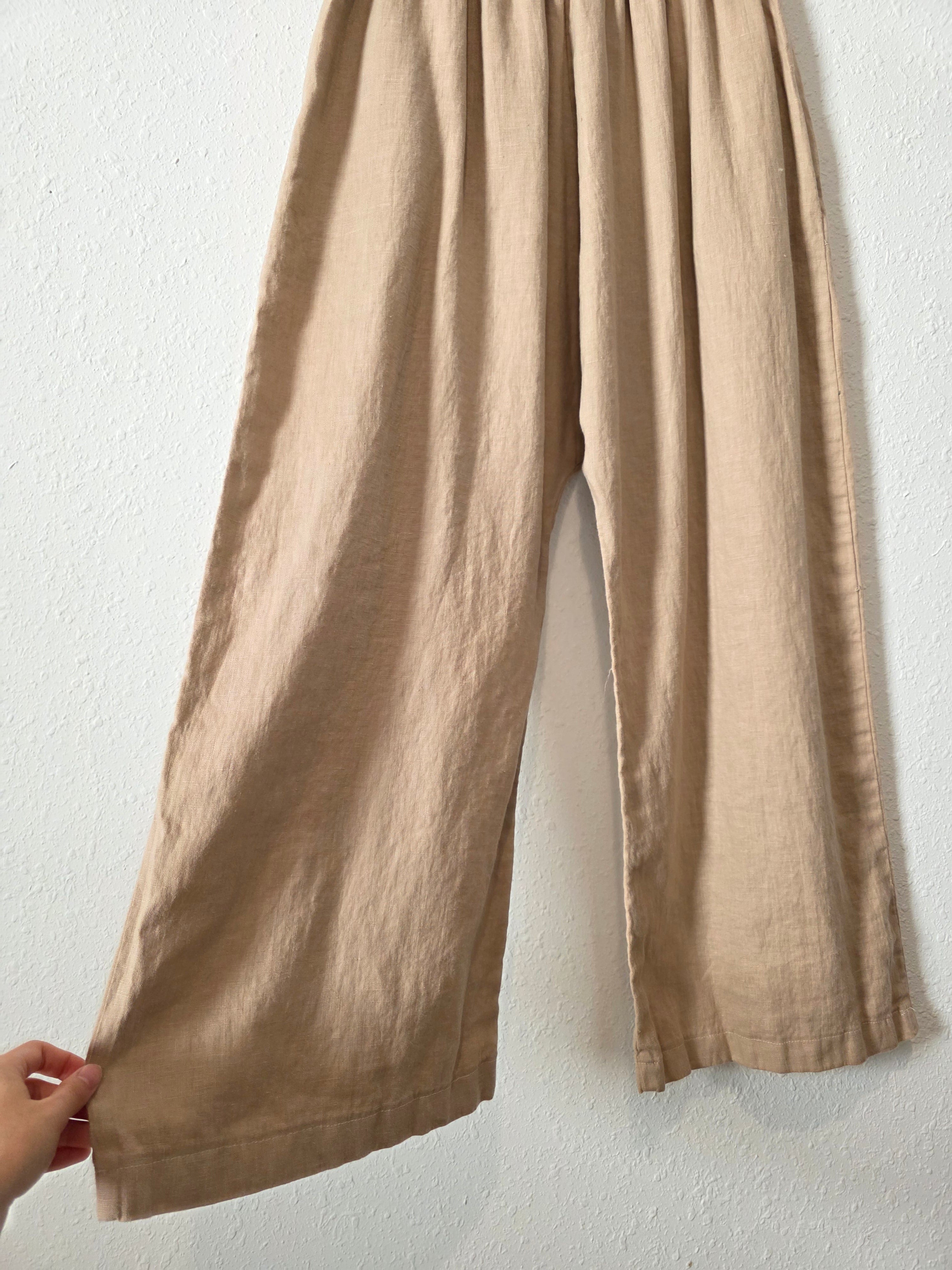 Neutral Linen Wide Leg Pants (M-XL)