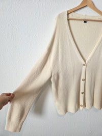 Cream Fuzzy Cardigan Sweater (M)