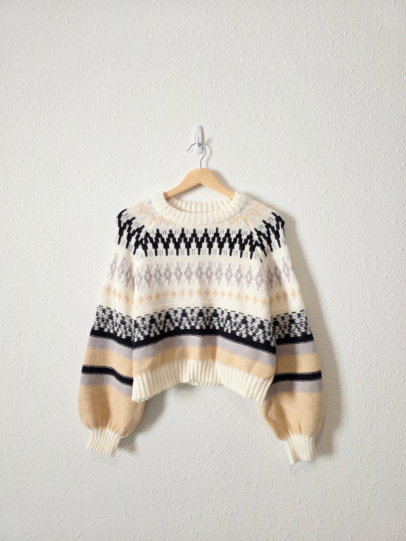 Altar'd State Puff Sleeve Fairisle Sweater (XS)