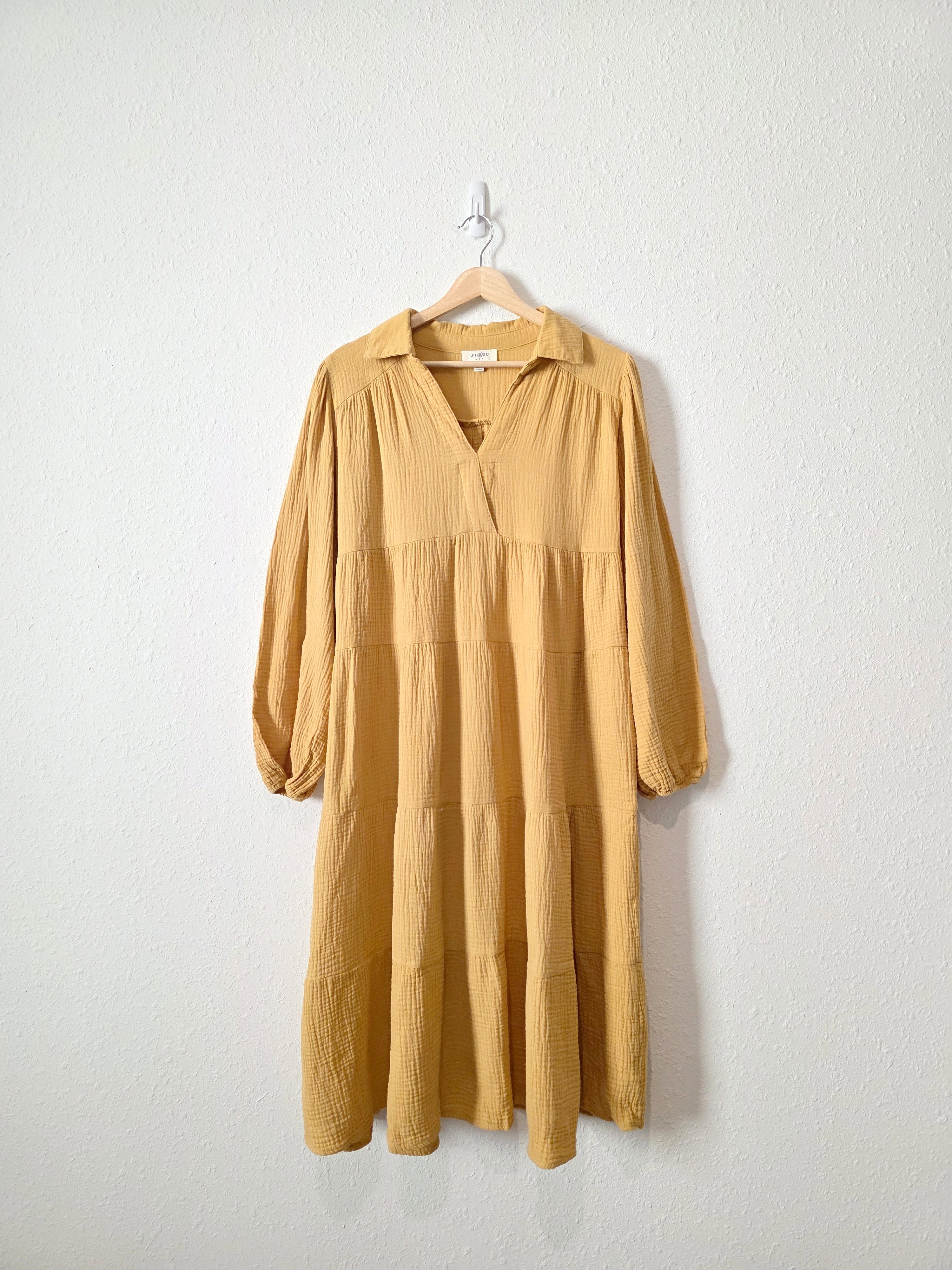Umgee Mustard Gauze Midi Dress (M)