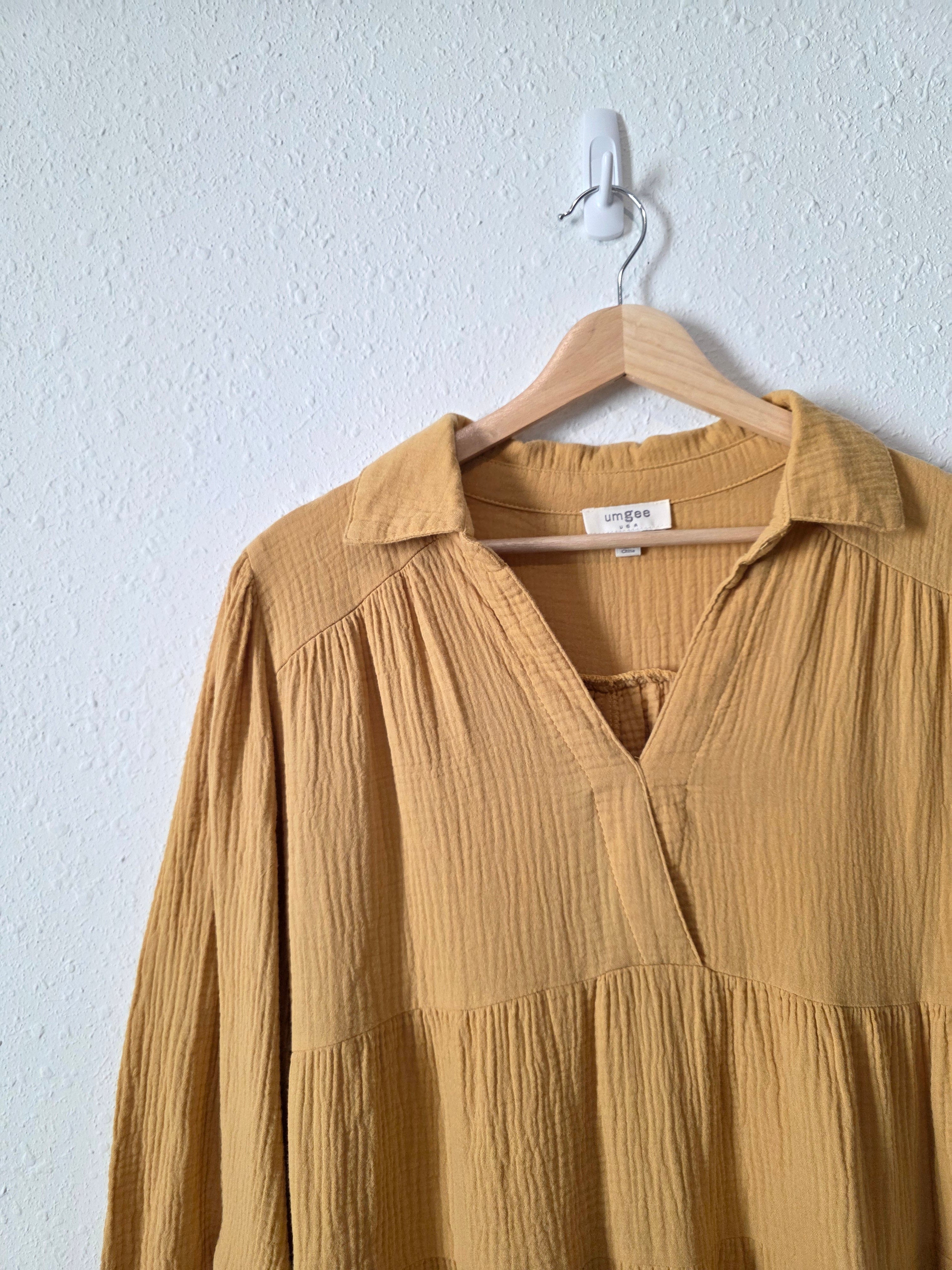 Umgee Mustard Gauze Midi Dress (M)