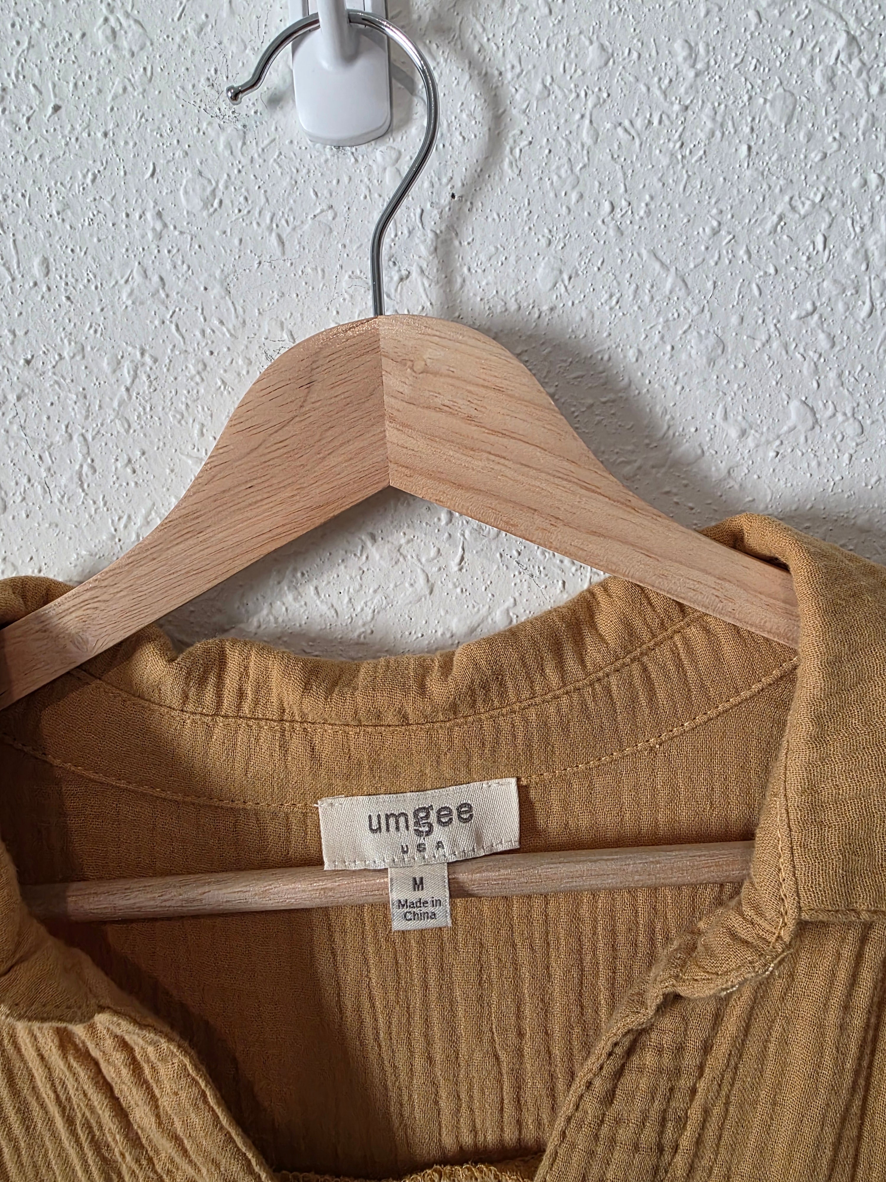 Umgee Mustard Gauze Midi Dress (M)
