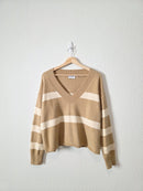 Neutral Striped V Neck Sweater (S)