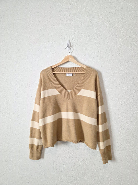Neutral Striped V Neck Sweater (S)