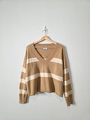 Neutral Striped V Neck Sweater (S)