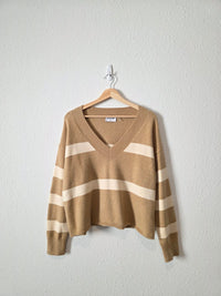 Neutral Striped V Neck Sweater (S)