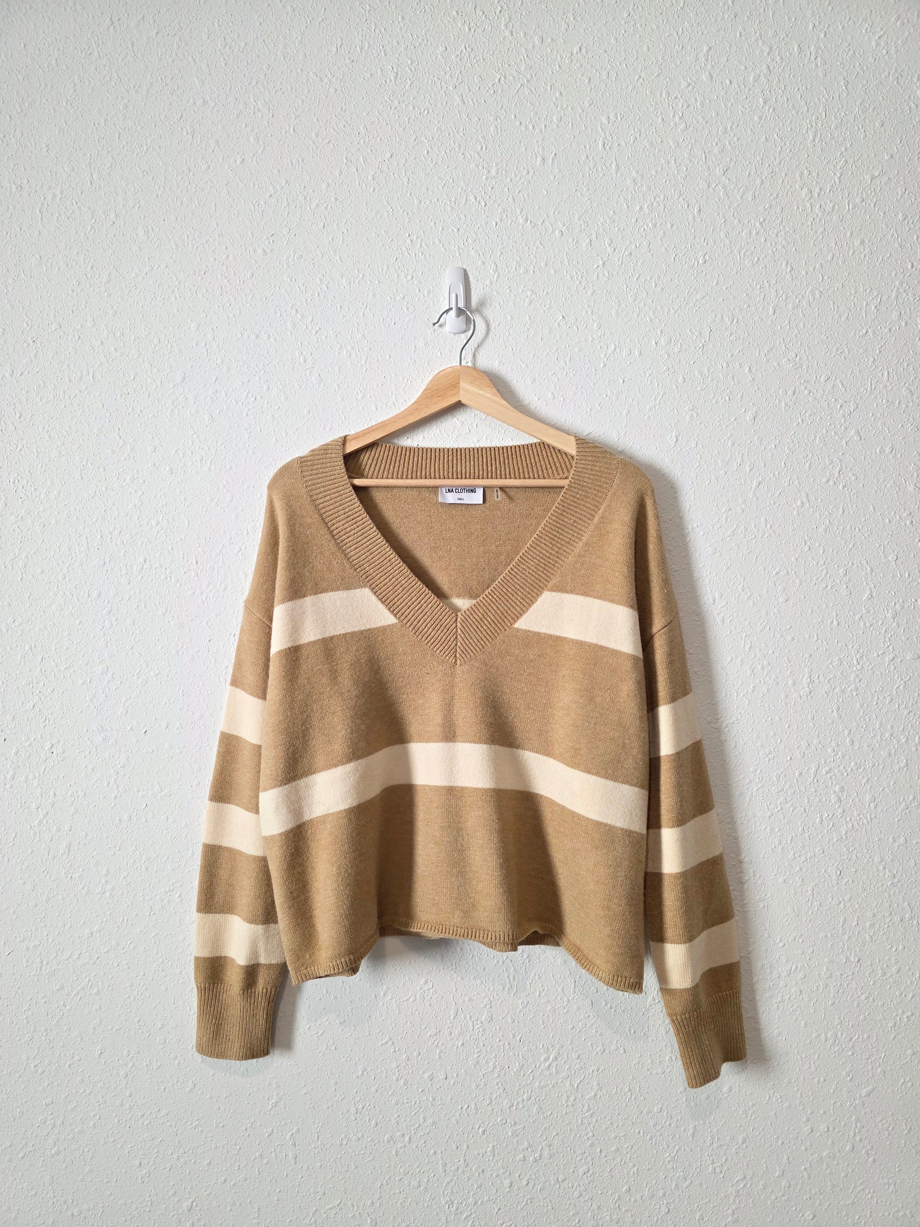 Neutral Striped V Neck Sweater (S)