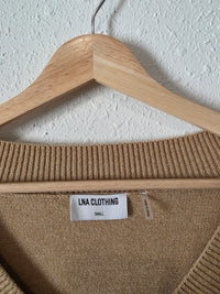Neutral Striped V Neck Sweater (S)