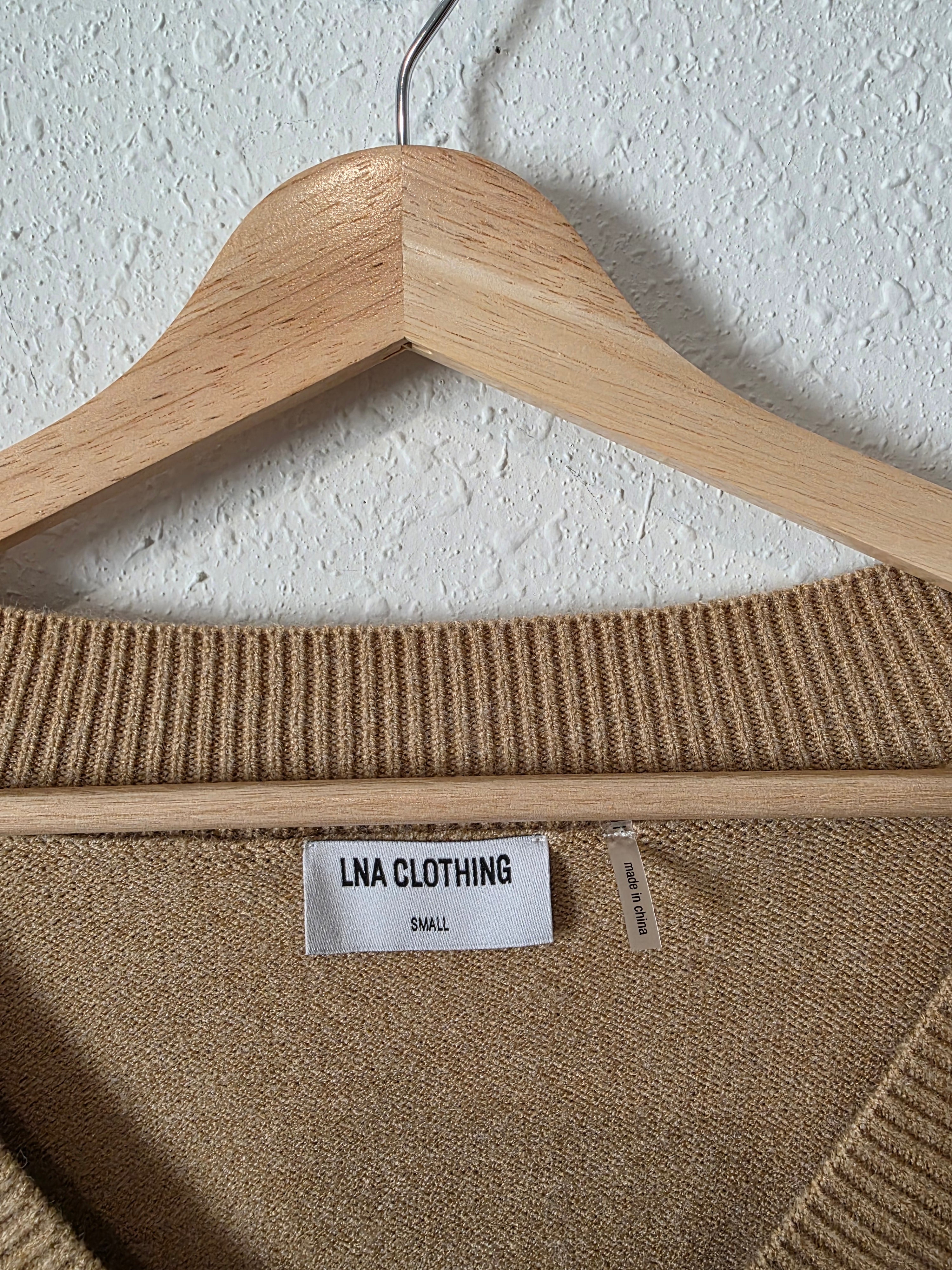 Neutral Striped V Neck Sweater (S)