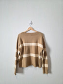 Neutral Striped V Neck Sweater (S)